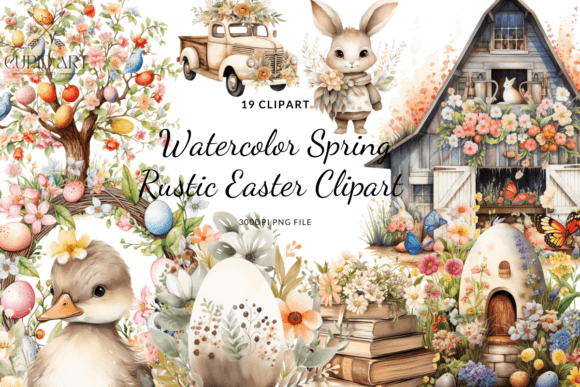 Download Watercolor Spring Rustic Easter Clipart - Rustic easter clipart Collection